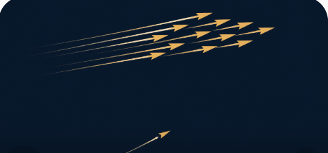 Illustration of a lone arrow trailing behind a tight cluster of arrows already pulling away together, representing FOMO and herd behavior in a chase entry.