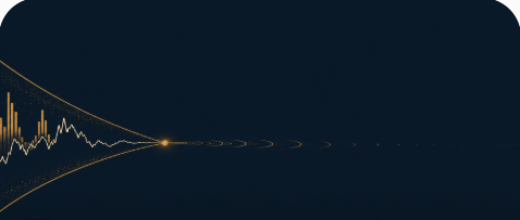 Illustration of a single spark pushing into a wide, quiet stretch of empty market space, ripples spreading ahead of it.