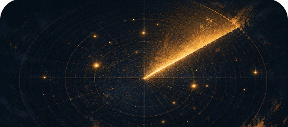 Abstract illustration of a radar sweep over a dark field of glowing points
