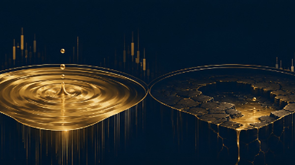 Abstract illustration of deep and shallow pools of light representing liquid and illiquid markets
