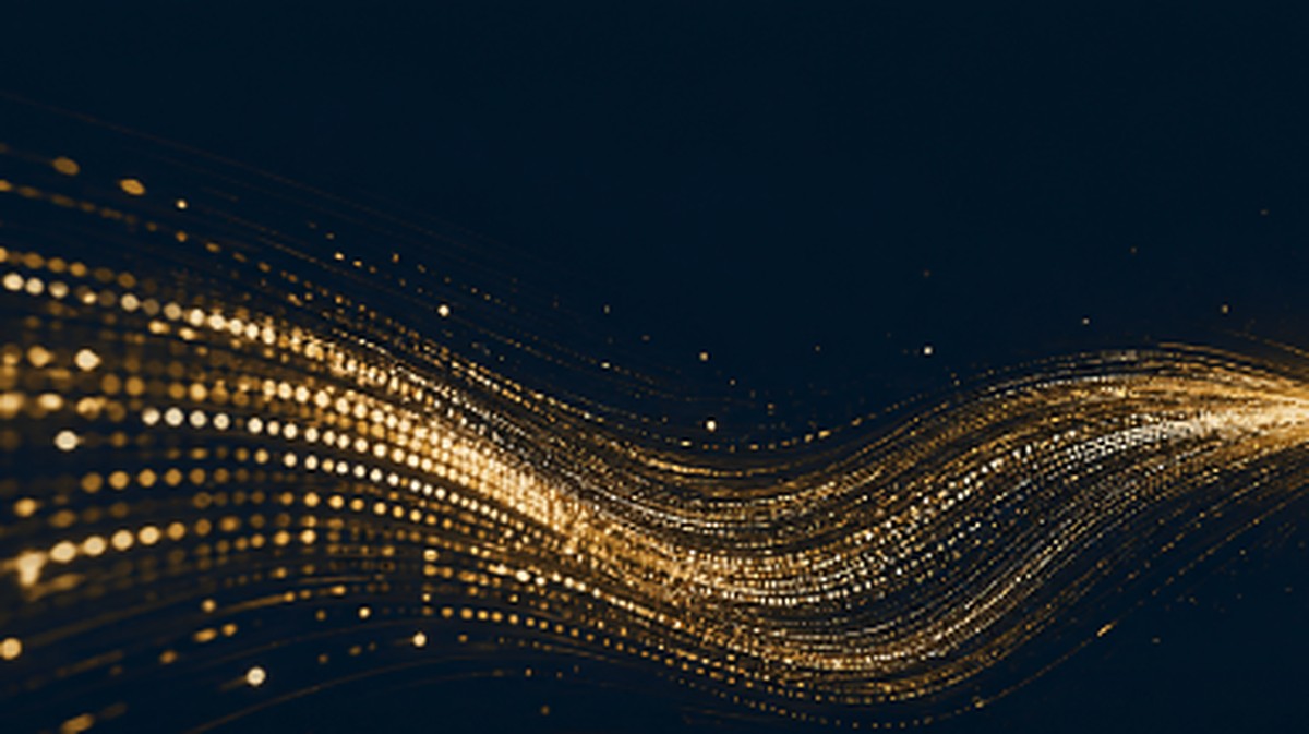 Abstract illustration of a flowing ribbon of scrolling light representing market tape